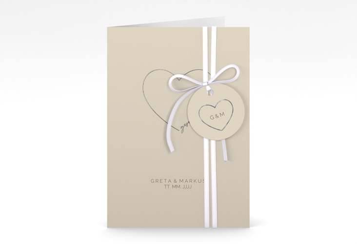 Einladungskarte Hochzeit Lebenstraum A6 Klappkarte hoch beige silber