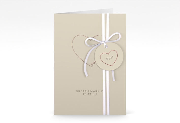 Einladungskarte Hochzeit Lebenstraum A6 Klappkarte hoch beige rosegold