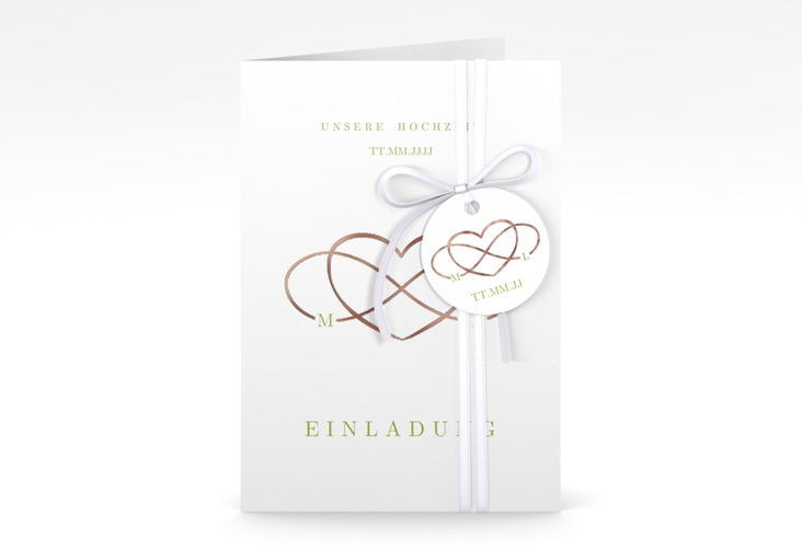 Einladungskarte Hochzeit Infinity A6 Klappkarte hoch gruen rosegold