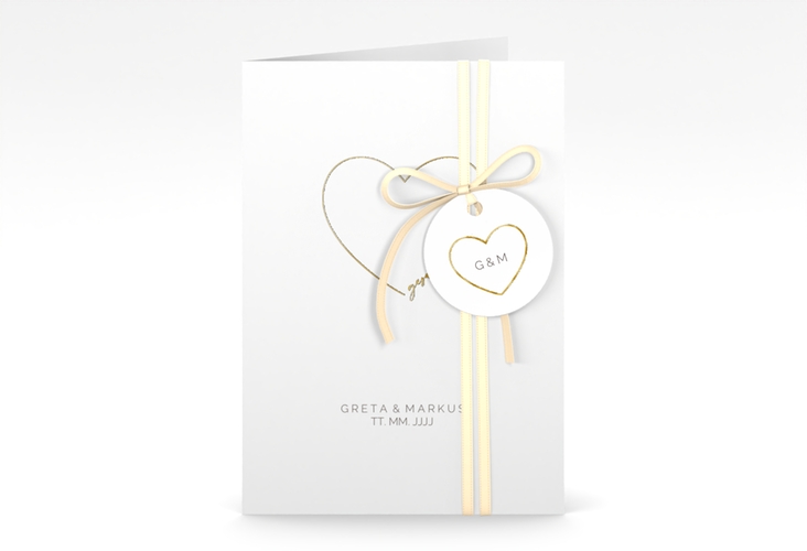 Einladungskarte Hochzeit Lebenstraum A6 Klappkarte hoch weiss gold