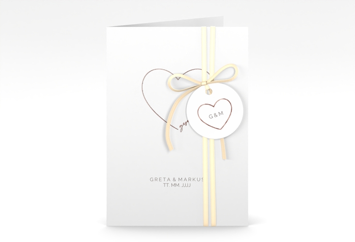 Einladungskarte Hochzeit Lebenstraum A6 Klappkarte hoch weiss rosegold