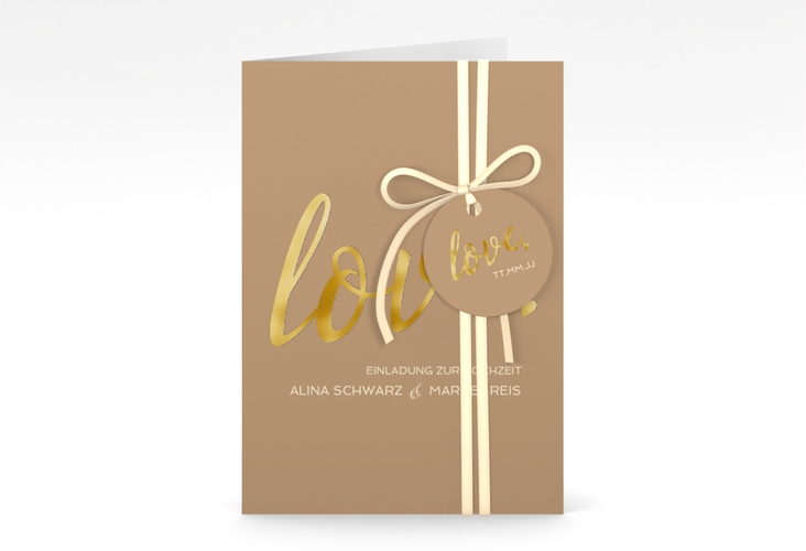 Einladungskarte Hochzeit Glam A6 Klappkarte hoch beige gold