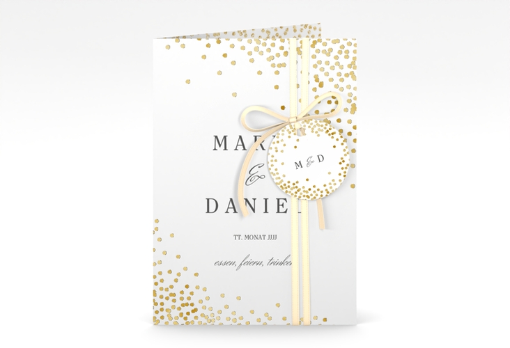 Einladungskarte Hochzeit Glitter A6 Klappkarte hoch weiss gold