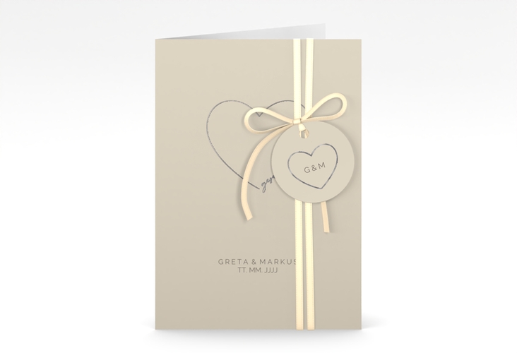Einladungskarte Hochzeit Lebenstraum A6 Klappkarte hoch beige silber