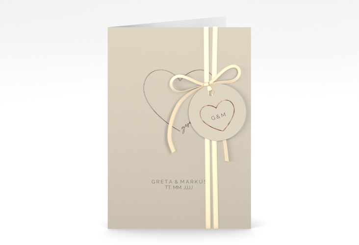 Einladungskarte Hochzeit Lebenstraum A6 Klappkarte hoch beige rosegold