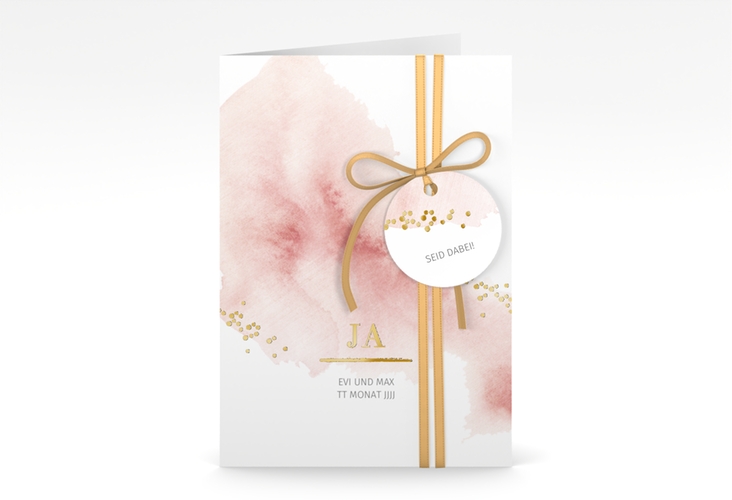 Einladungskarte Hochzeit Pastell A6 Klappkarte hoch rosa gold