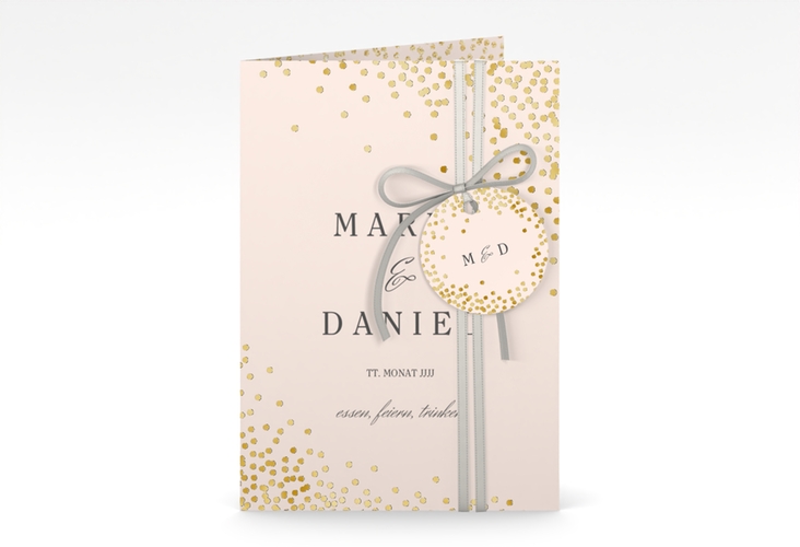 Einladungskarte Hochzeit Glitter A6 Klappkarte hoch rosa gold