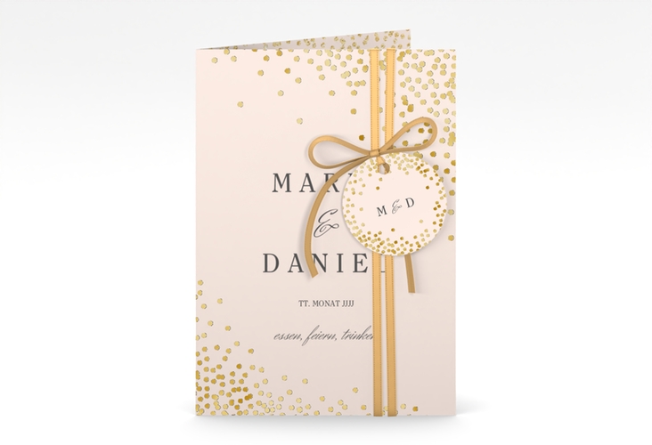 Einladungskarte Hochzeit Glitter A6 Klappkarte hoch rosa gold