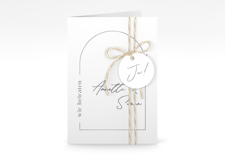 Einladungskarte Hochzeit Rundung A6 Klappkarte hoch weiss silber