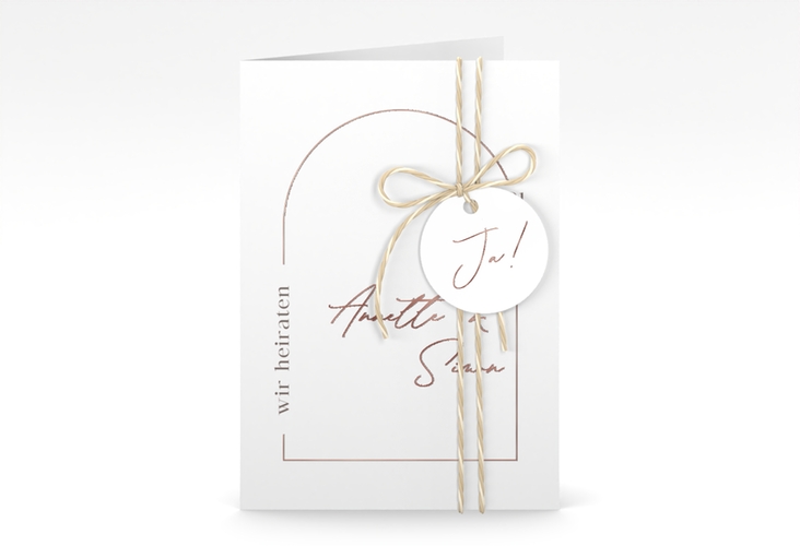 Einladungskarte Hochzeit Rundung A6 Klappkarte hoch weiss rosegold