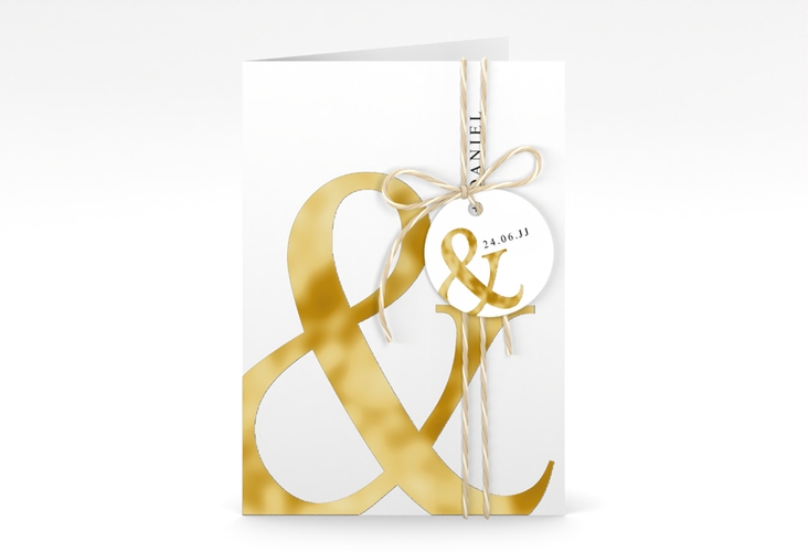 Einladungskarte Hochzeit And A6 Klappkarte hoch weiss gold