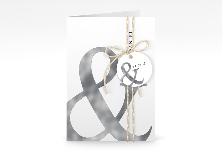 Einladungskarte Hochzeit And A6 Klappkarte hoch weiss silber