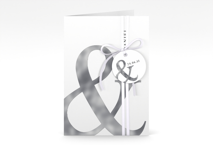 Einladungskarte Hochzeit And A6 Klappkarte hoch weiss silber