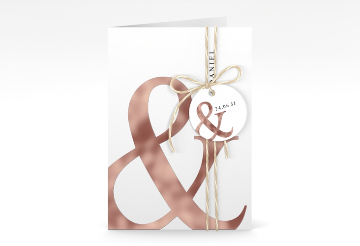 Einladungskarte Hochzeit And A6 Klappkarte hoch weiss rosegold