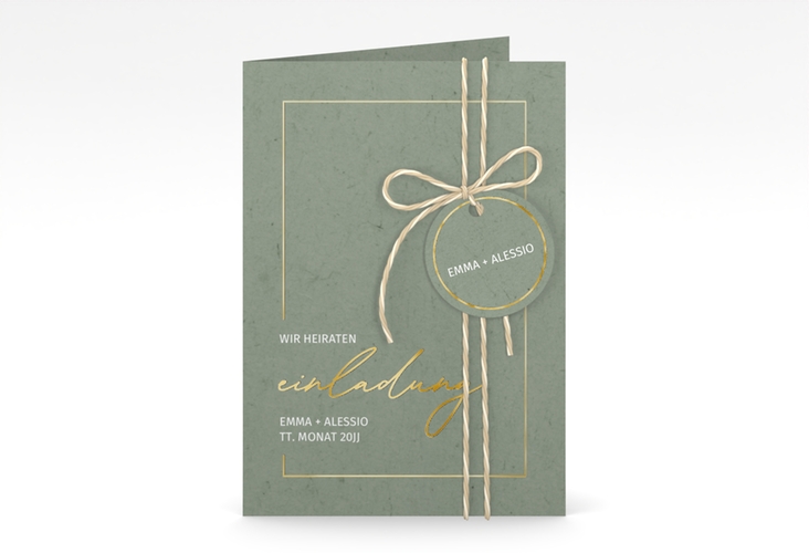 Einladungskarte Hochzeit Simple Line A6 Klappkarte hoch gruen gold