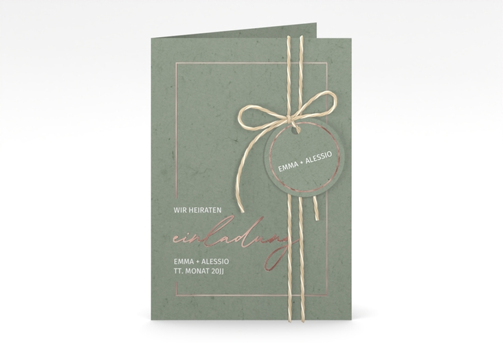 Einladungskarte Hochzeit Simple Line A6 Klappkarte hoch gruen rosegold