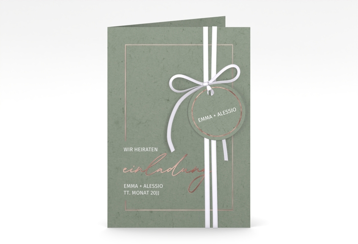 Einladungskarte Hochzeit Simple Line A6 Klappkarte hoch gruen rosegold