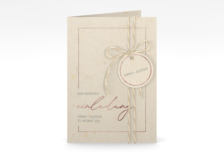 Einladungskarte Hochzeit Simple Line A6 Klappkarte hoch beige rosegold