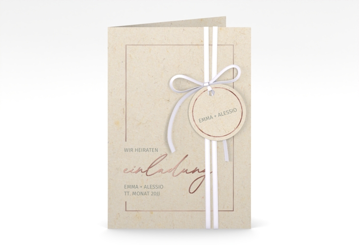 Einladungskarte Hochzeit Simple Line A6 Klappkarte hoch beige rosegold