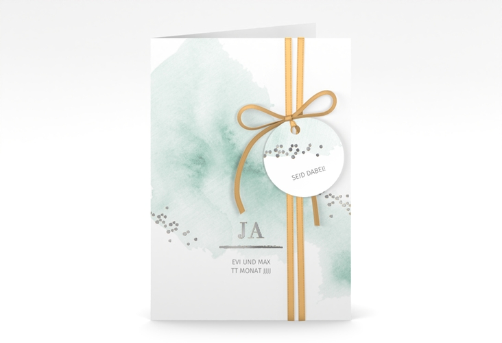 Einladungskarte Hochzeit Pastell A6 Klappkarte hoch mint silber