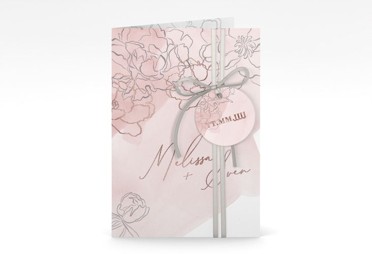 Einladungskarte Hochzeit Pfingstrosen A6 Klappkarte hoch rosa rosegold
