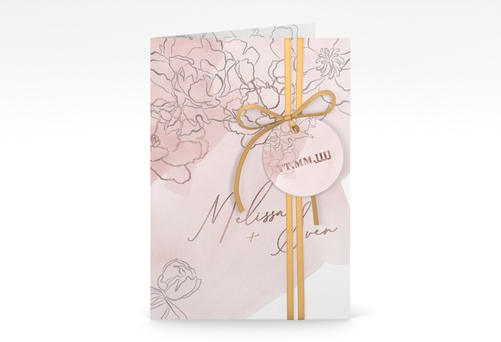 Einladungskarte Hochzeit Pfingstrosen A6 Klappkarte hoch rosa rosegold