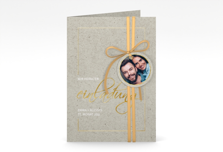 Einladungskarte Hochzeit Simple Line A6 Klappkarte hoch grau gold