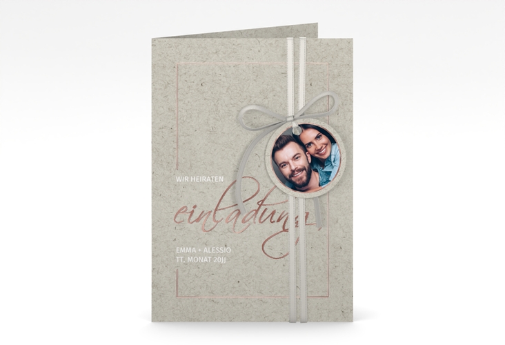 Einladungskarte Hochzeit Simple Line A6 Klappkarte hoch grau rosegold