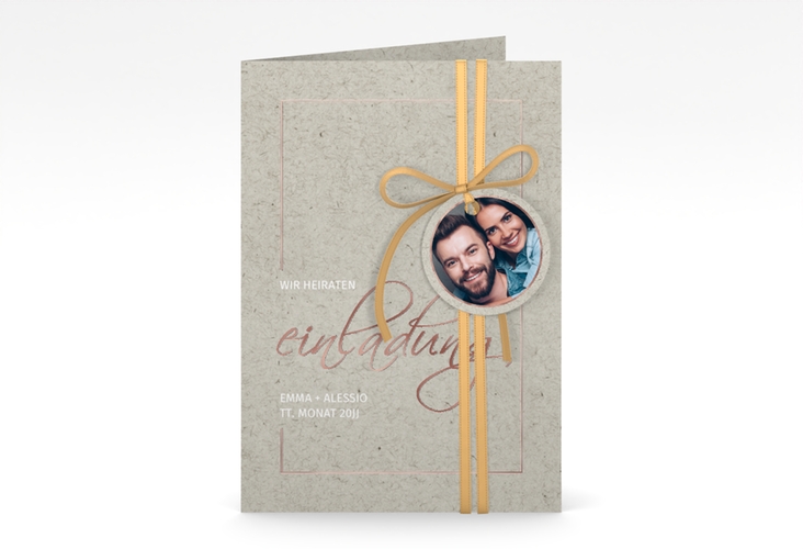 Einladungskarte Hochzeit Simple Line A6 Klappkarte hoch grau rosegold
