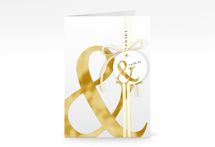 Einladungskarte Hochzeit And A6 Klappkarte hoch weiss gold