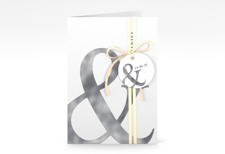 Einladungskarte Hochzeit And A6 Klappkarte hoch weiss silber