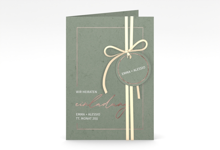 Einladungskarte Hochzeit Simple Line A6 Klappkarte hoch gruen rosegold
