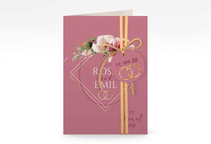 Einladungskarte Hochzeit Rosenbogen A6 Klappkarte hoch rosa gold