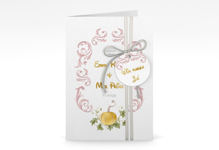 Einladungskarte Hochzeit Märchenhaft A6 Klappkarte hoch rosa gold