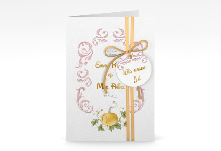 Einladungskarte Hochzeit Märchenhaft A6 Klappkarte hoch rosa gold
