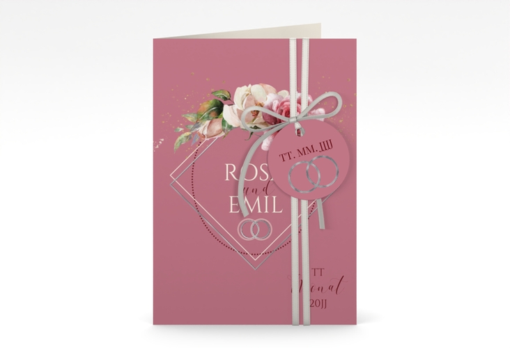 Einladungskarte Hochzeit Rosenbogen A6 Klappkarte hoch rosa silber