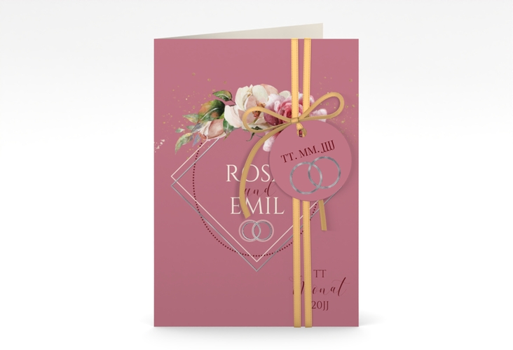 Einladungskarte Hochzeit Rosenbogen A6 Klappkarte hoch rosa silber
