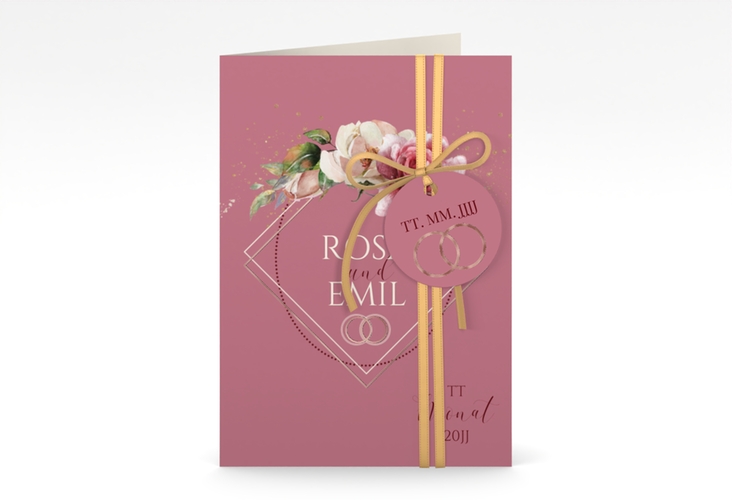 Einladungskarte Hochzeit Rosenbogen A6 Klappkarte hoch rosa rosegold