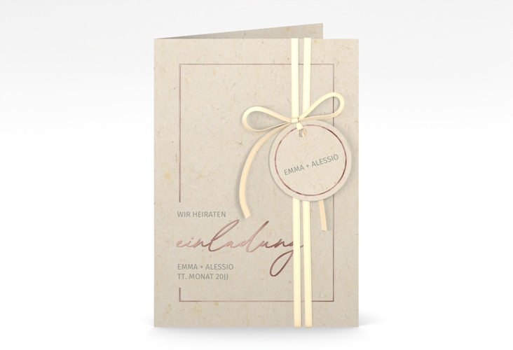 Einladungskarte Hochzeit Simple Line A6 Klappkarte hoch beige rosegold