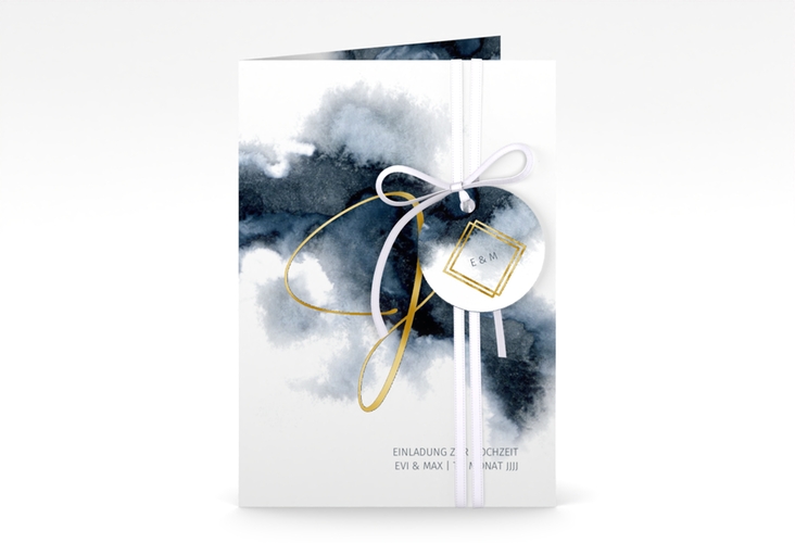 Einladungskarte Hochzeit Aquarellic A6 Klappkarte hoch weiss gold