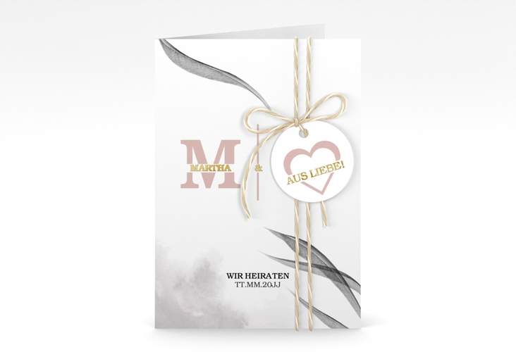 Einladungskarte Hochzeit Initialen A6 Klappkarte hoch weiss gold