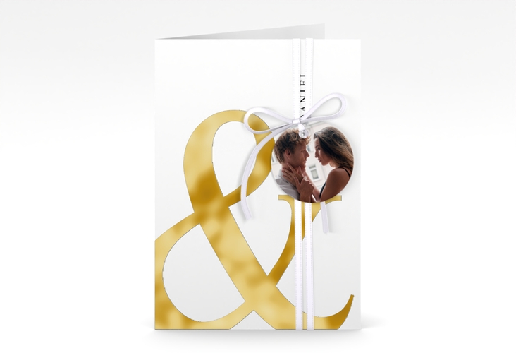 Einladungskarte Hochzeit And A6 Klappkarte hoch weiss gold