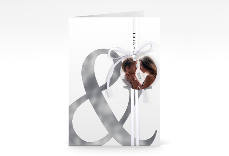 Einladungskarte Hochzeit And A6 Klappkarte hoch weiss silber