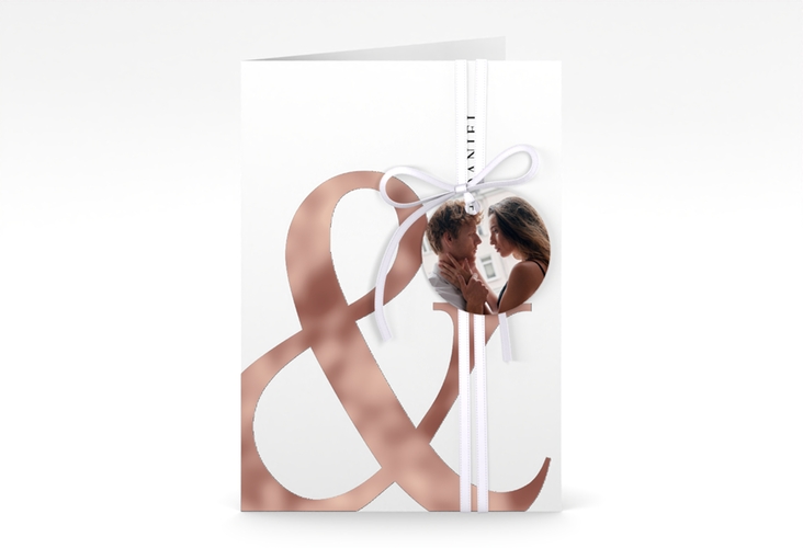Einladungskarte Hochzeit And A6 Klappkarte hoch weiss rosegold