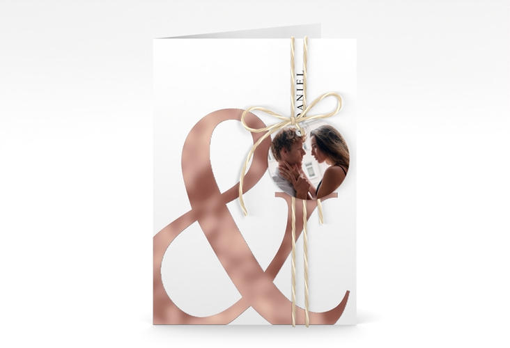 Einladungskarte Hochzeit And A6 Klappkarte hoch weiss rosegold