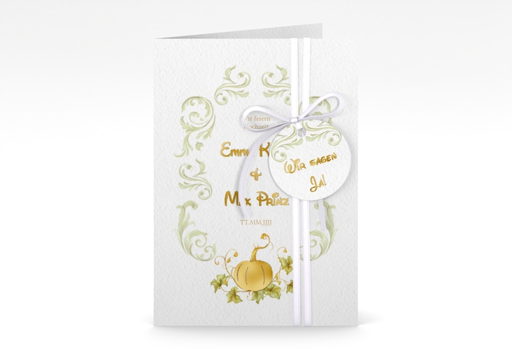 Einladungskarte Hochzeit Märchenhaft A6 Klappkarte hoch gruen gold