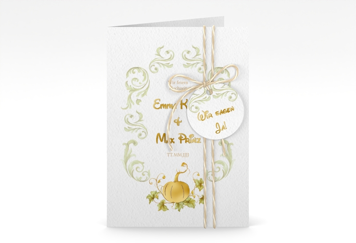 Einladungskarte Hochzeit Märchenhaft A6 Klappkarte hoch gruen gold