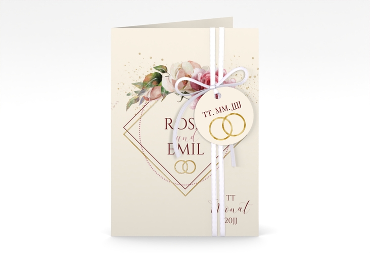 Einladungskarte Hochzeit Rosenbogen A6 Klappkarte hoch beige gold
