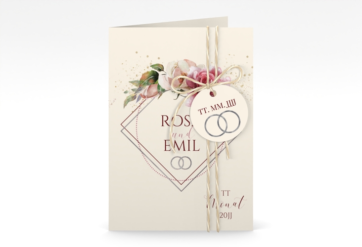 Einladungskarte Hochzeit Rosenbogen A6 Klappkarte hoch beige silber