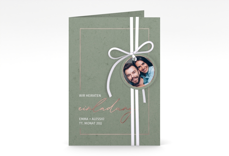 Einladungskarte Hochzeit Simple Line A6 Klappkarte hoch gruen rosegold
